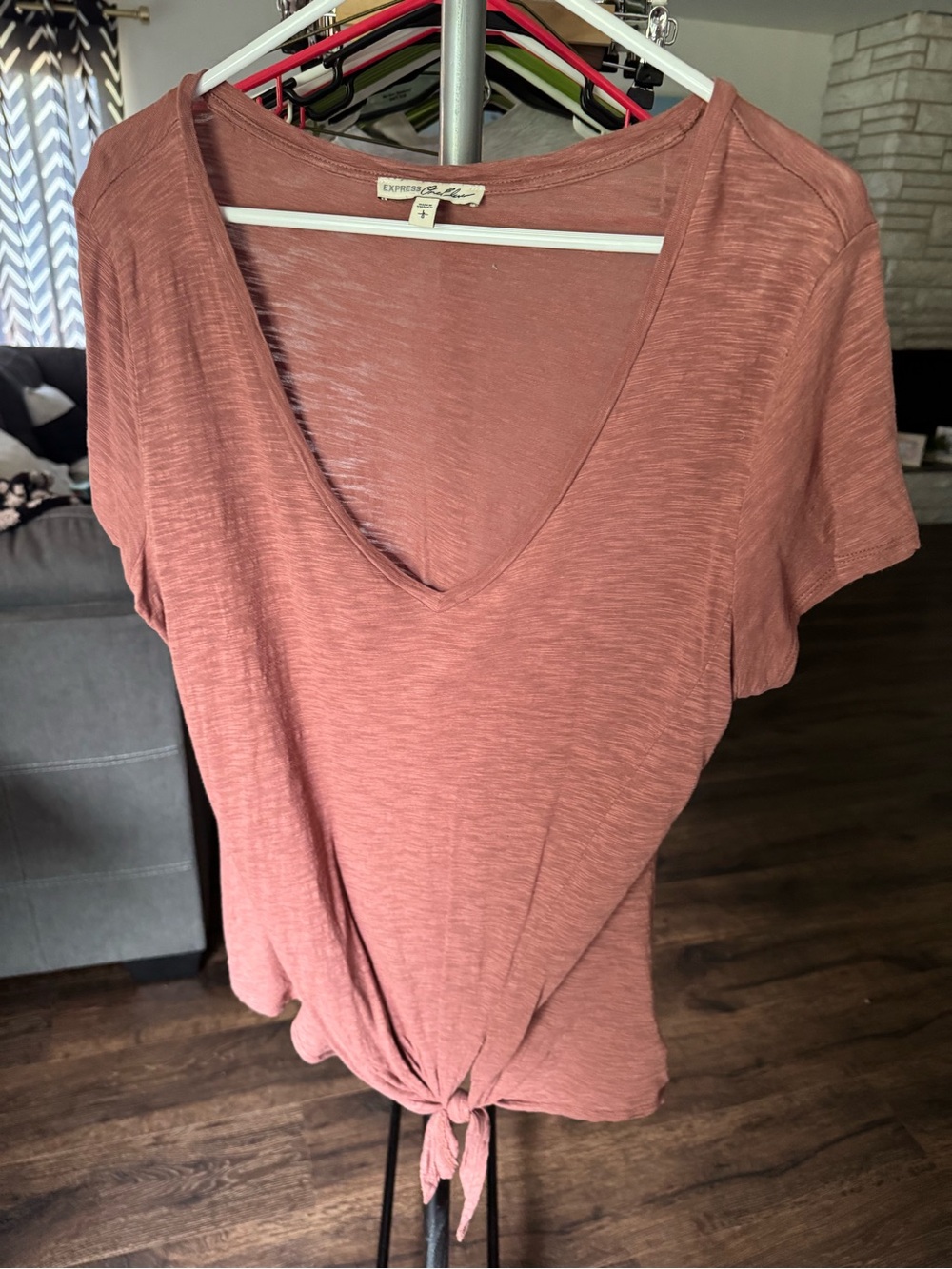 Express Dusty Rose Tie-Front Short Sleeve Tee